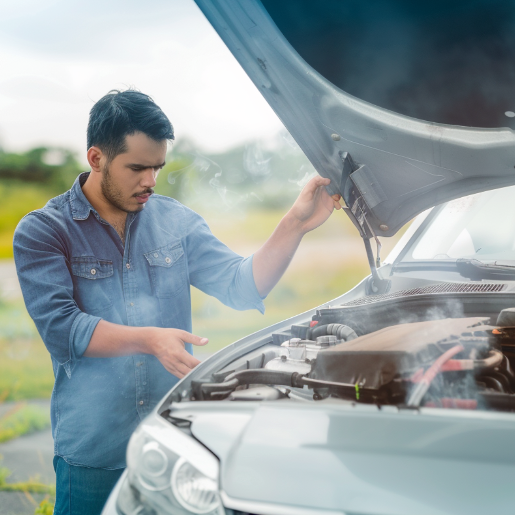 Common car overheating signs like smoke from overheating car engine