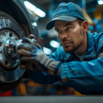 Mechanic inspecting car brakes to answer how long do brake pads last and ensure safety.