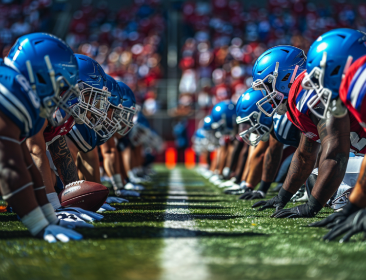 Players on the field during an NFL game, showing how long is a football game