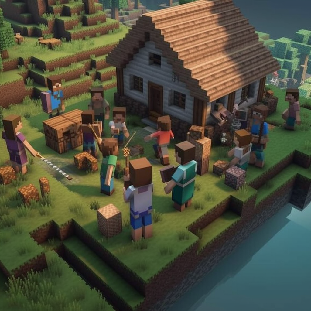 Group of Minecraft villagers gathered in a town square