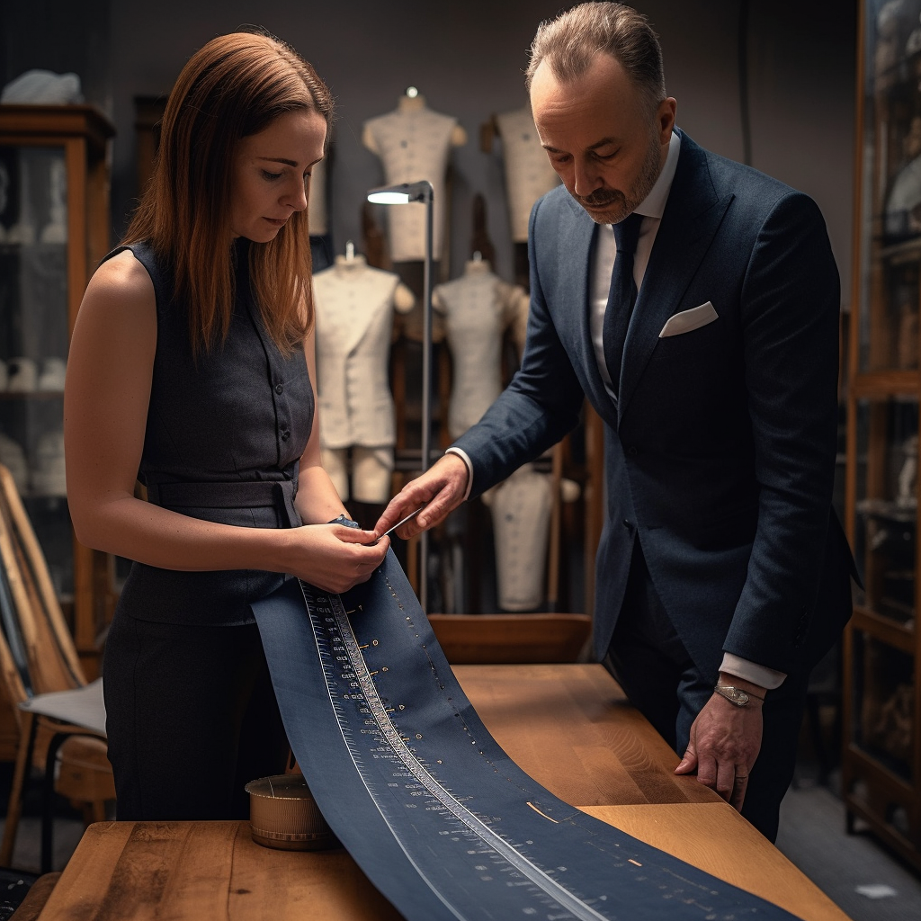 Fashion designers measuring inseam on pants