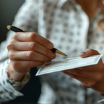 A hand holding a check explaining how to void a check correctly.