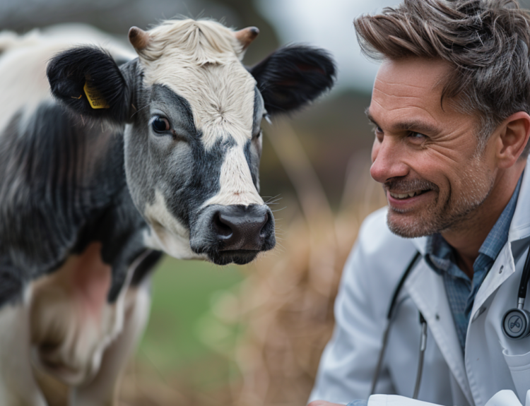 Vet checks a cow’s health on a farm to determine how long cows live.