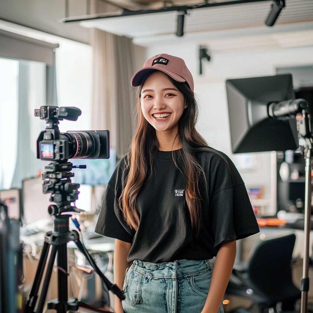 Female creator in studio recording TikTok video on how much money TikTok creators make.