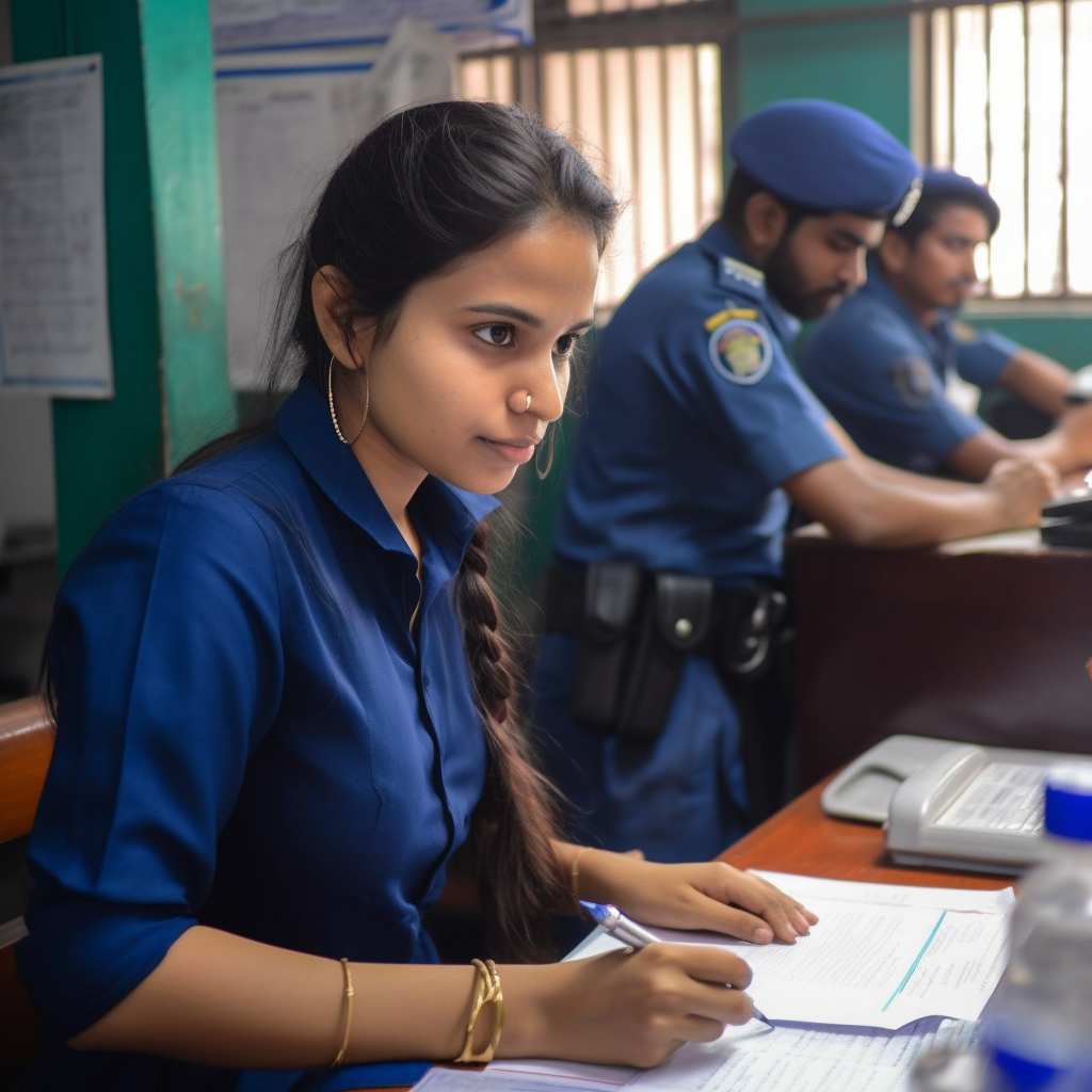 A Police Woman updates a protection file to safeguard someone from danger.