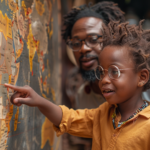 A father teaches his son what continent is Egypt in using a map.