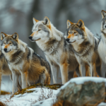 A pack of wolves searching for prey, exploring what do wolves eat in the wild.