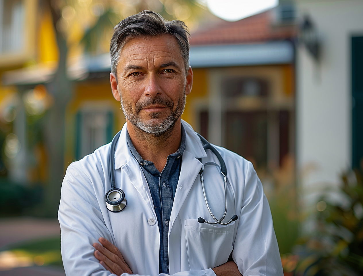 A medical doctor standing proudly, reflecting on his success at making a six figure income.