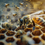 Life span of bees shown on a honeycomb in a close-up digital overlay