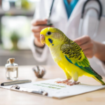 Veterinarian checking a parakeet's health at an animal clinic