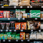 A selection of premium ferret food brands on a shelf.