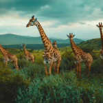 Giraffes grazing from tree tops, showing their impressive height.