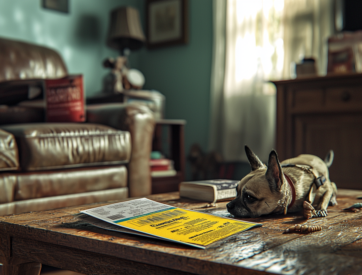 A dog lying on a warm living room floor, potential flea host.