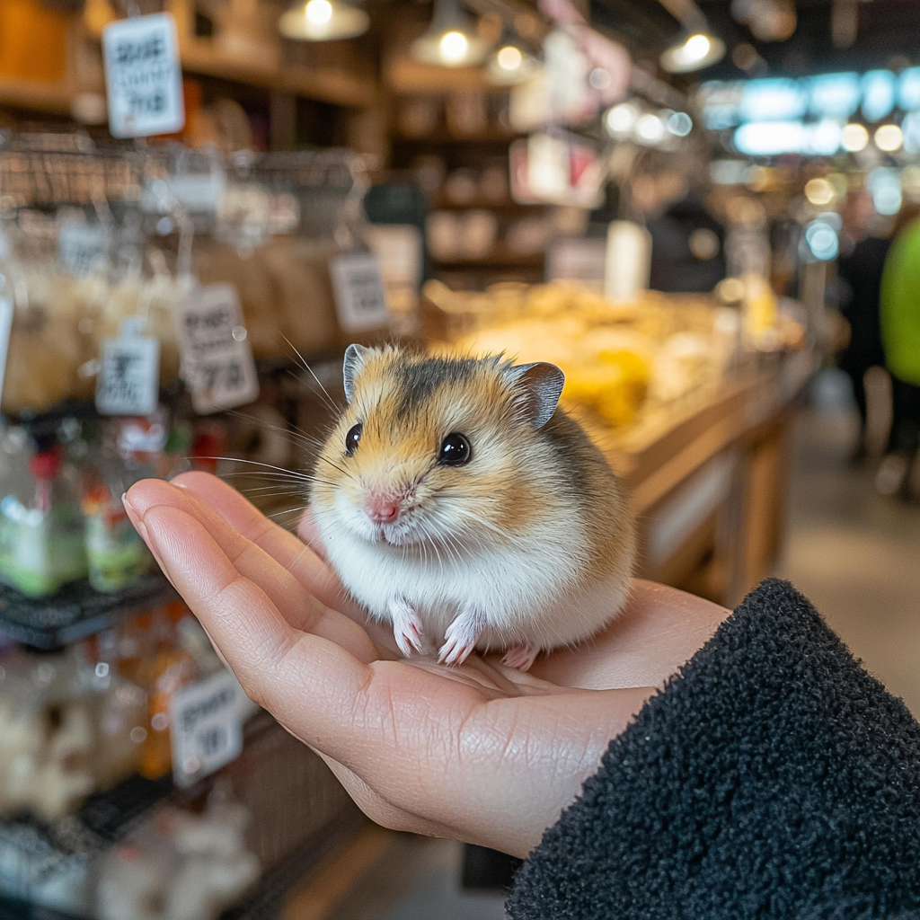 A man holding a hamster gently in his hand