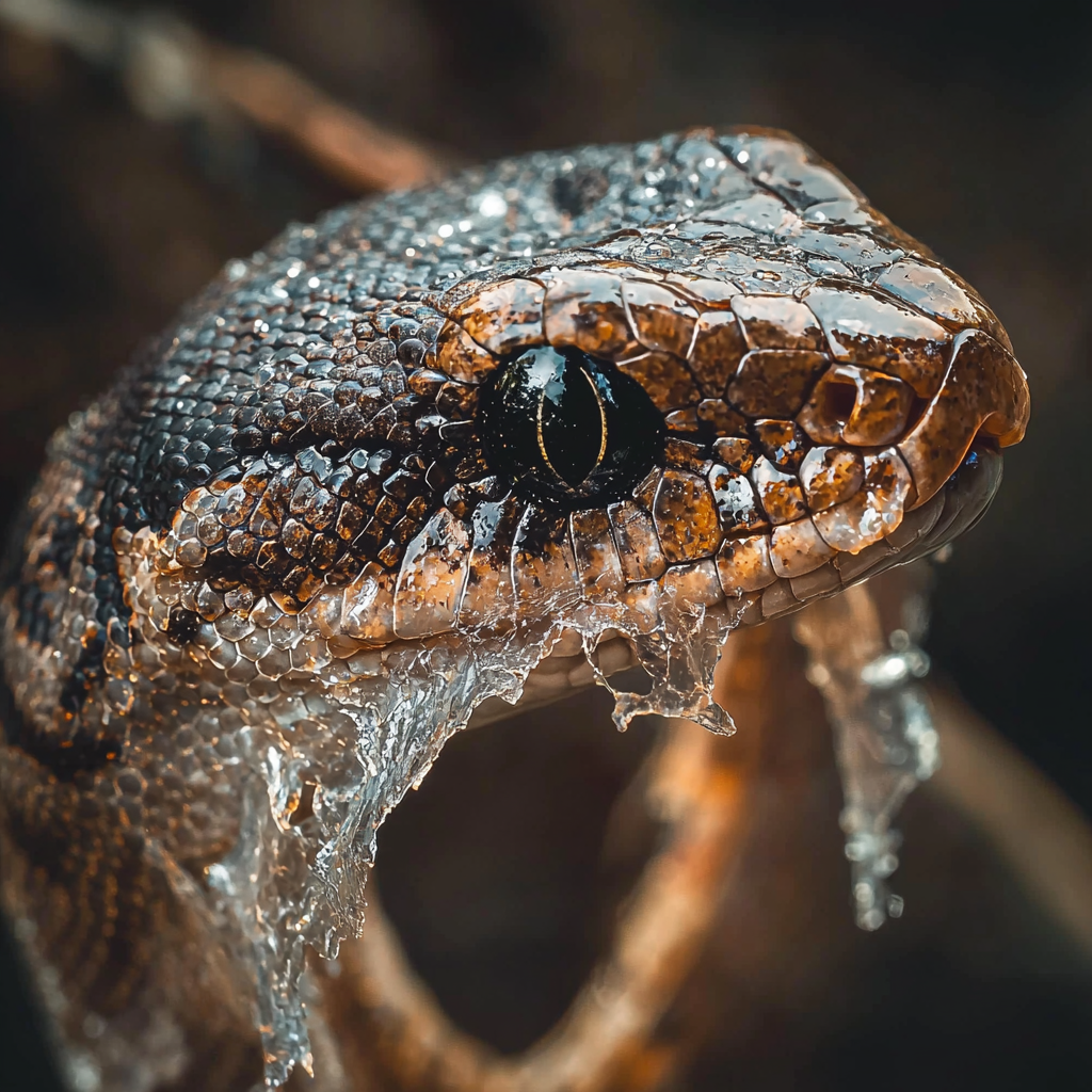 Close-up of a snake's head showing peeling skin.