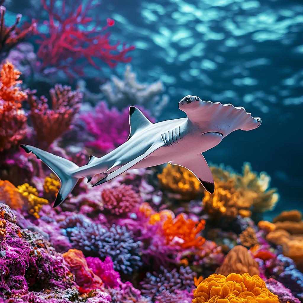 A shark swimming through the deep sea waters.