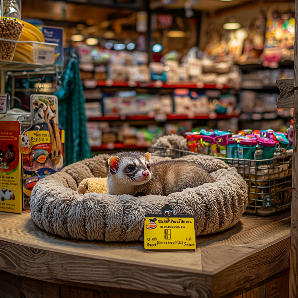 A friendly ferret on display at a pet store.